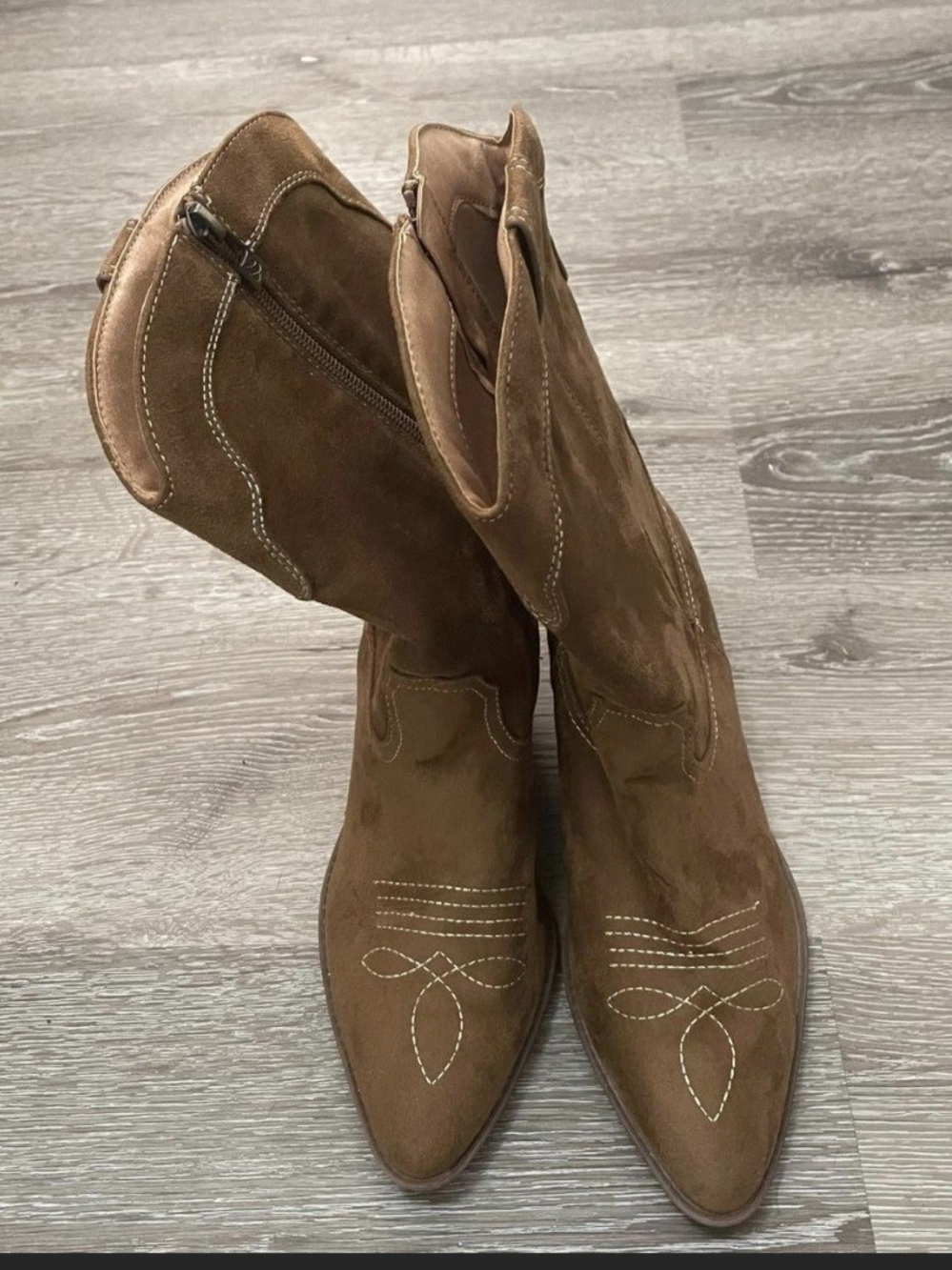 Women's Brown Suede Western Boots - Classic Stitch Detail